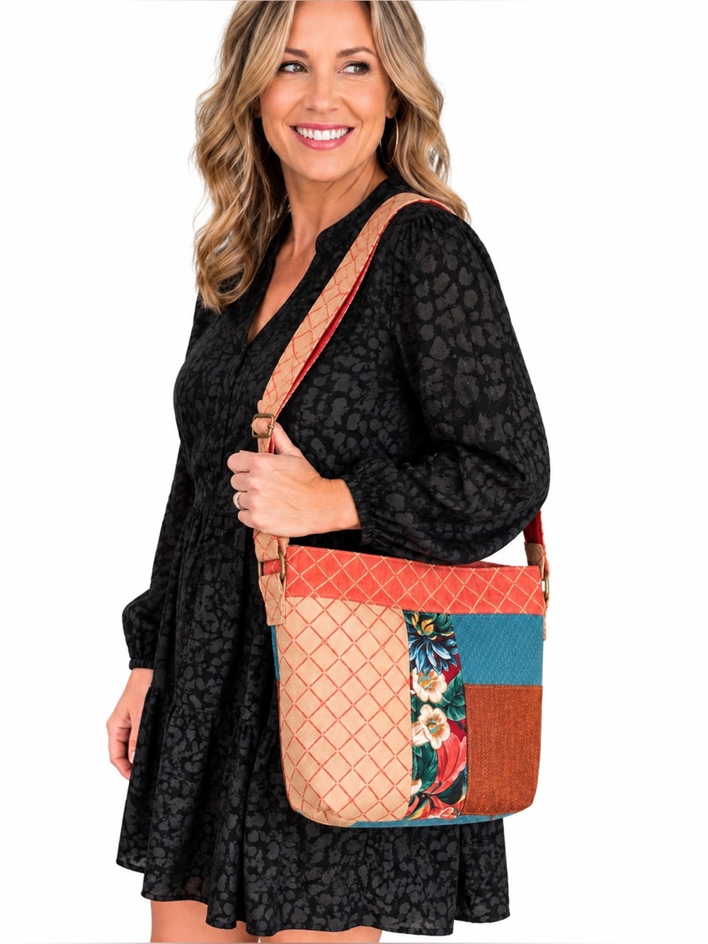 NEW Handmade Patchwork Crossbody Bag Medium Size Boho Style